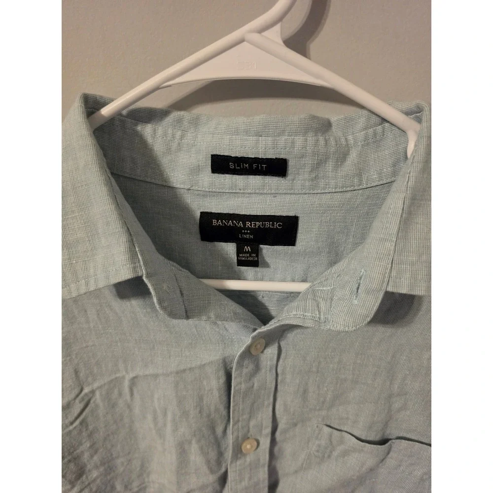 Banana Republic Button Down Mens M Blue Casual Linen Cotton Slim Fit Shirt